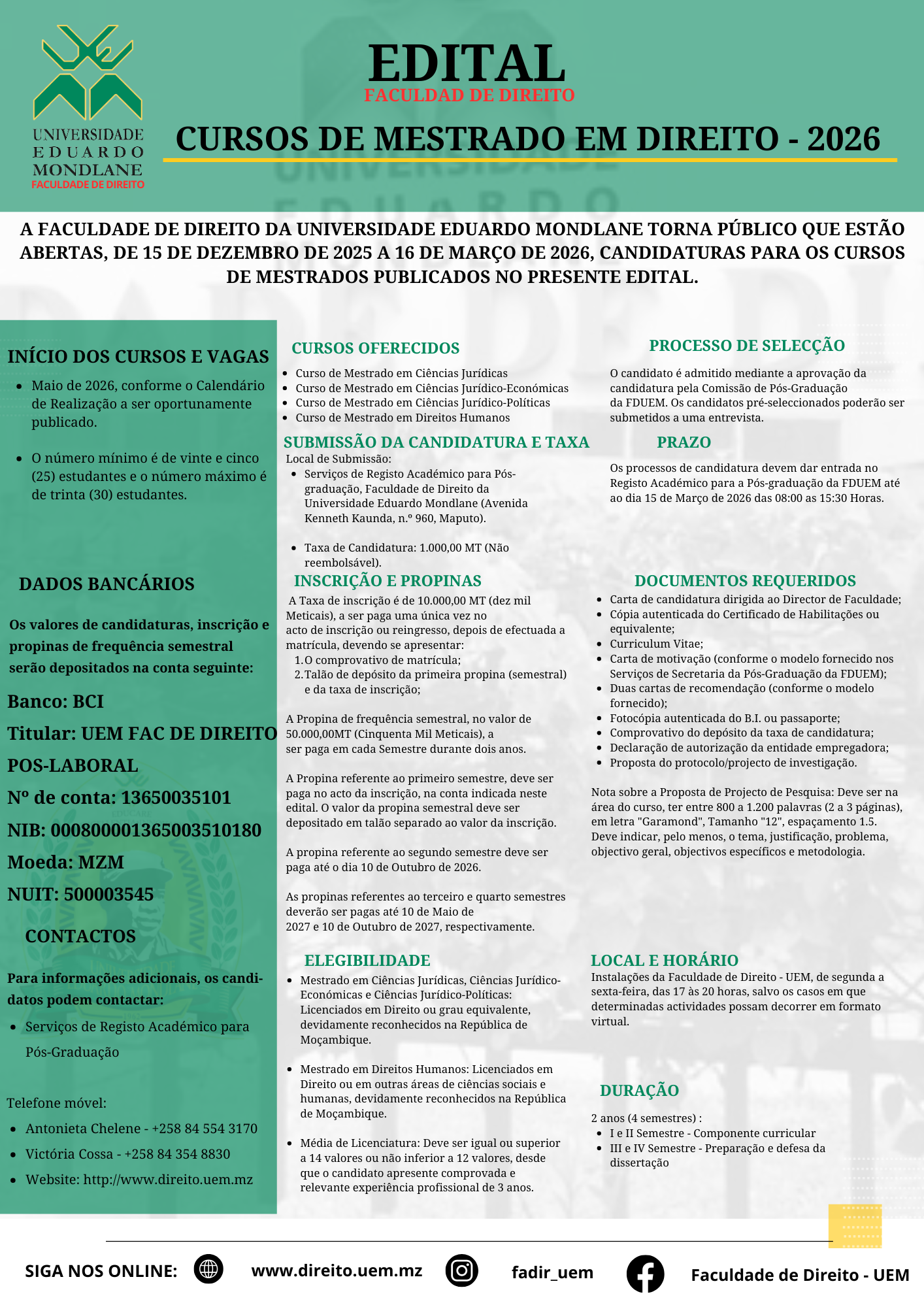 Edital para o Curso de Mestrado